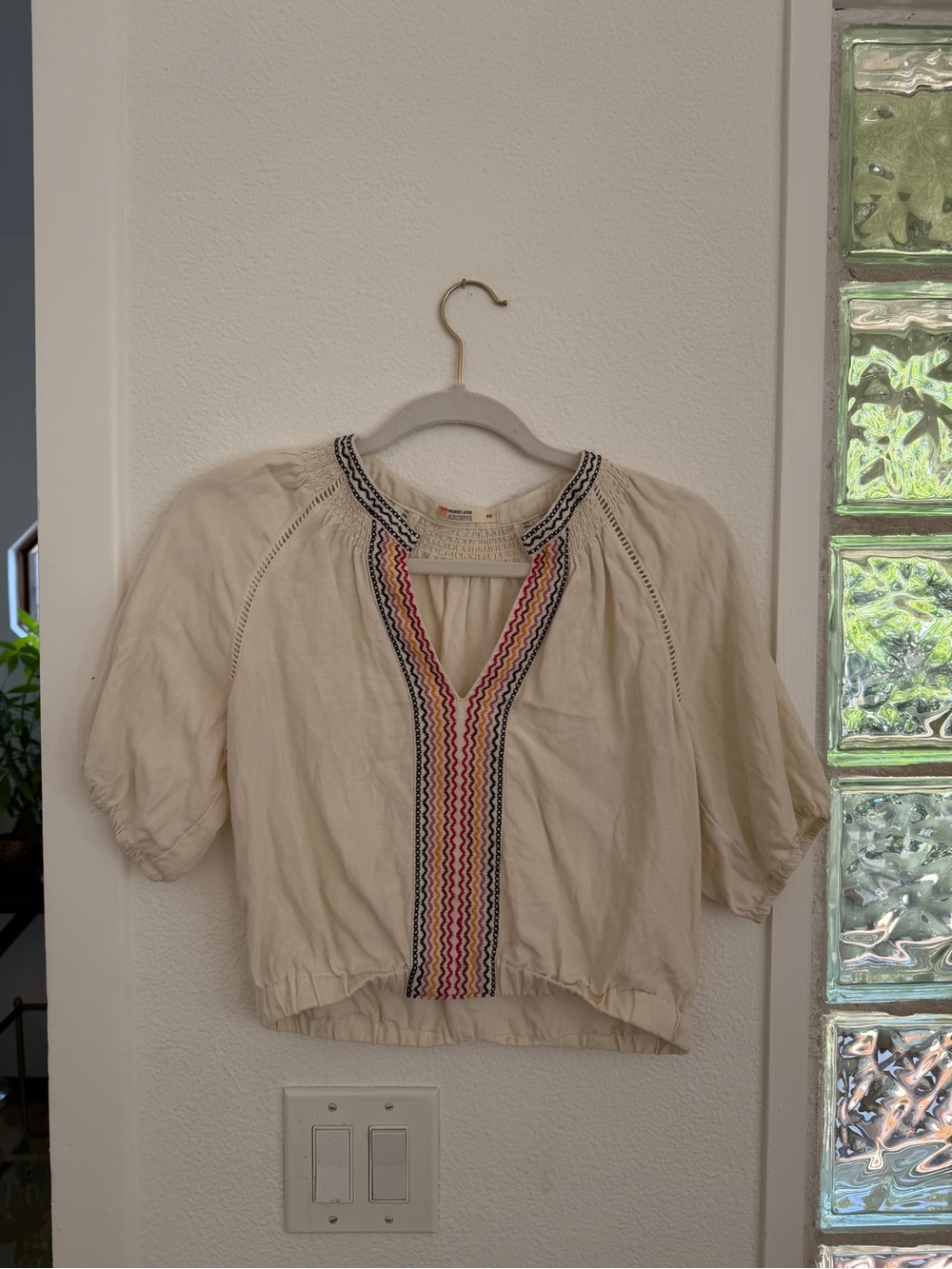 Marine Layer Embroidered Cream Peasant Top